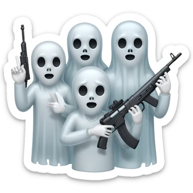 Fantasmas con un fusil moderno y haciendo haciendo en en forma de ✌️ con los dedos sticker