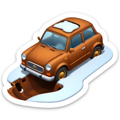 Car in a ditch in the snow in a hole on a tilt sticker