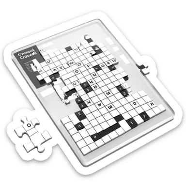 A photorealistic icon with a crossword magazine, a 3D puzzle and a partially completed puzzle on a table. Bright, detailed design with realistic lighting. Transparent background, clearly symbolizing puzzles and brain games. sticker