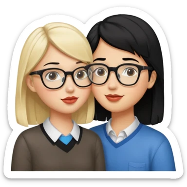 pretty light blonde girl barbie kissing nerd with black hair and tan skin on the cheek sticker