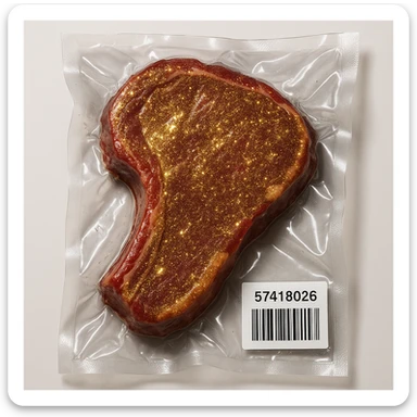 steak with gold sparkles and highlights, shiny and inflated sticker