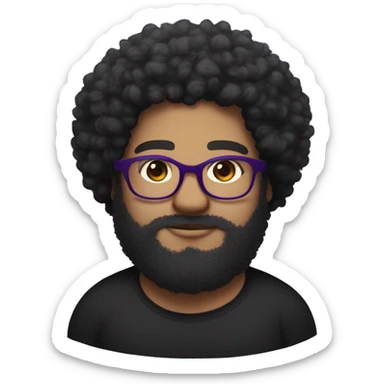 fat bearded lightskin with curly afro and glasses. give him a BLACK shirt and a little bit of freckles and give him like a purple aura around him with the words MAX AURA above him. sticker
