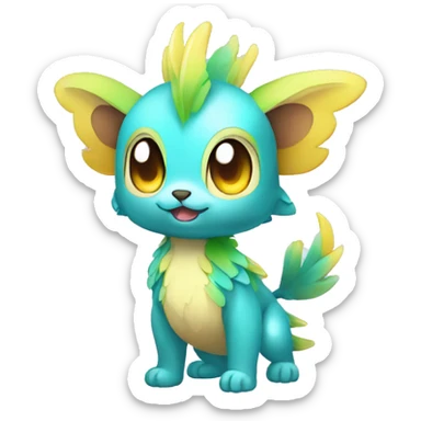 Cute cool shiny colorful fantasy animal hybrid Fakemon full body sticker