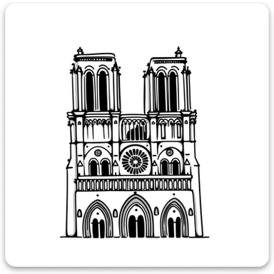 Notre Dame Cathedral in Paris with detailed Gothic architecture, spire, and rose window sticker