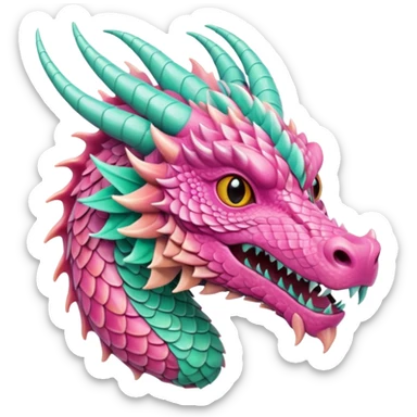 pink and mint dragon head, warm colours  sticker
