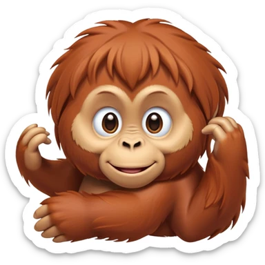 cinematic-cute-orangutan-baby-portrait-emoji,-head-tilted-playfully-and-inquisitively,-with-a-gentle,-expressive-face-accented-by-soft,-flowing-fur-and-round,-sparkling-eyes-brimming-with-warmth,-simplified-yet-irresistibly-adorable-feature sticker