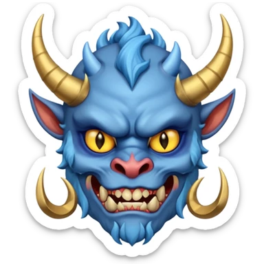 blue oni with black eye and gold iris sticker