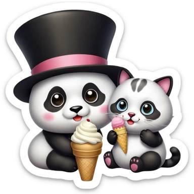 Panda eating ice cream + Cat with tophat sticker