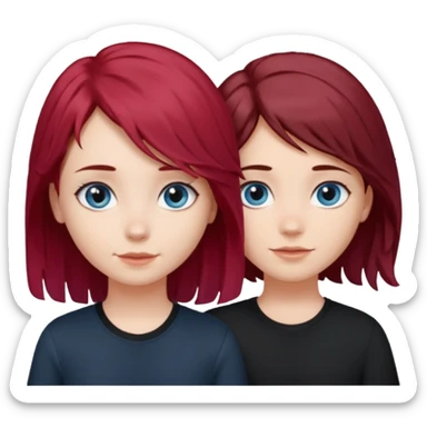 A half blue wavy haired blue eyed and black shirt girl and her straight a litte bit dark red haired dark brown eyed girl bestie sticker