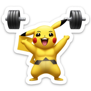 Pikachu cheering a white bodybuilder in training  sticker