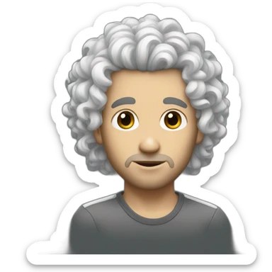 White man with curly black rockstar hair sticker