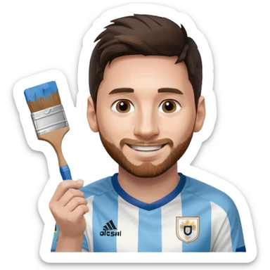 create an emoji of Lionel Messi smiling in an Argentina shirt holding a paintbrush sticker