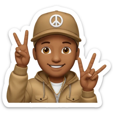 rapper emoji throwing up peace sign, wearing a cap sticker