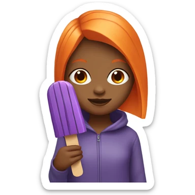 A girl with orange hair holding a purple popsicle  sticker