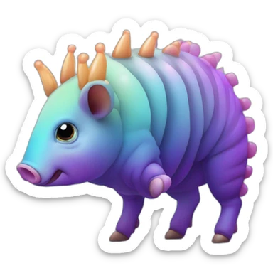 Iridescent cyan purple gradient pig armadillo cow centipede insect with star markings sticker