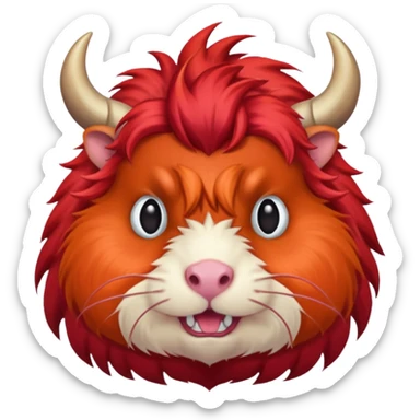 all red guinea pig demon with large horns sticker