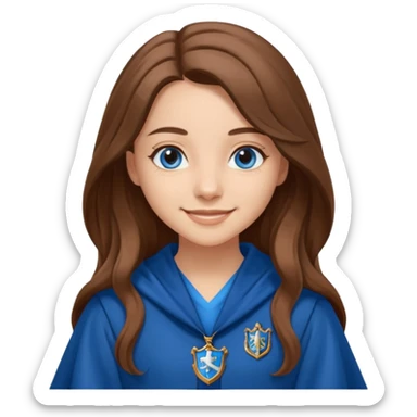 gorgeous Girl with light skin, blue eyes, long brown hair, wears a ravenclaw robes  sticker
