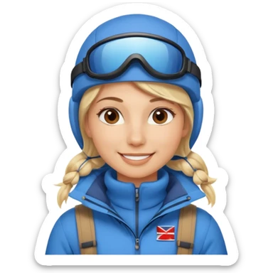 Luxury blonde model, brown eyes, polar explorer, blue clothes, skiing clothes sticker