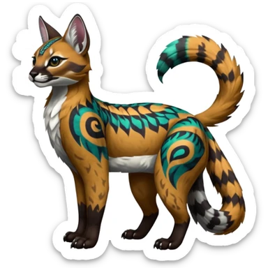 Colorful dark tropical tribal glorious divine exotic cute cool beautiful beautiful fantasy-caracal-civet-genet-sergal-vernid-Gryphon-Cacomistle-Trico-oncilla-animal-Fakémon-hybrid-fursona (full body) sticker
