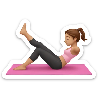 white girl with brown hair doing pilates on a pink yoga mat sticker