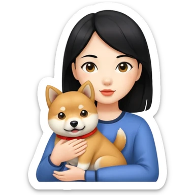 girl with black  hair holding a Shiba Inu sticker