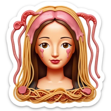 monalisa made of SPAM meat melted pink dripping sauce spaghetti portrait sticker
