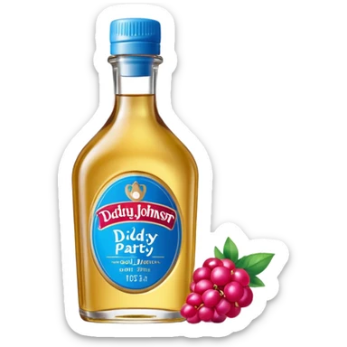 bottle of oil blue top pink outside with logo that says Diddy Party oil Johnson and Johnson  brand with a smiling berry on top sticker