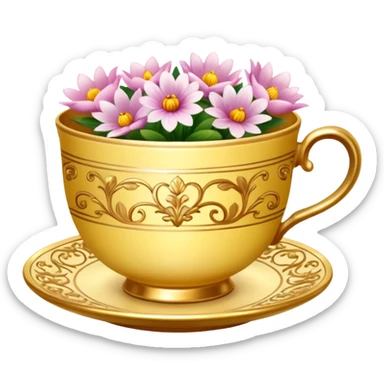 Golden teacup with flowers inside teacup  sticker