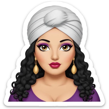 big plus size, arab, long black curly hair, baddie,pretty, makeup, lipgloss, black eyeliner, turban
 sticker