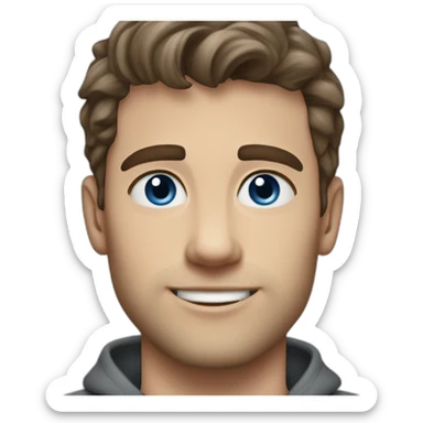 white guy, 30 years old, dark hair, medium height, blue eyes, wearing a grey pullover, gray chinos and brown chelsea pants sticker