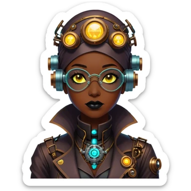 Dr. Nyx Oppen, a rogue quantum physicist turned cybernetic oracle, fuses neon-drenched cyberpunk with steampunk elegance. Once a corporate scientist in Night City, he pioneered weaponized antimatter, only to regret his creation. Now, he roams the underbelly, a haunted prophet wrapped in a high-collared nano-weave coat with brass-adorned cybernetics. His fedora, enhanced with a clockwork HUD, projects atomic schematics, while his mechanical monocle flickers with forbidden calculations. A radium vape in his lips trails glowing vapor, forming ghostly atomic rings. His gauntlet, powered by unstable antimatter coils, crackles with unpredictable energy—a relic of his past sins. sticker