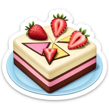 three vanilla strawberry and chocolate identical cake slice triangle sticker