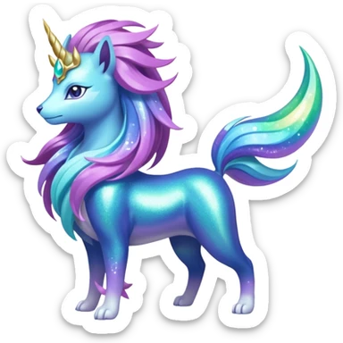 Auroral Celestial Galactical Divine Sparkly Shiny Shimmering Glittery Glossy Soft Smooth Suicune-Aurorus-Meganium-fusion (full body) sticker