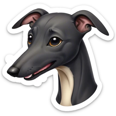 Cinematic Cute Yawning Black Greyhound Portrait Emoji, Head tilted slightly with a dramatic, wide-open yawn, showcasing a sleek black Fur with a polished finish, floppy ears slightly drooping, round dark eyes barely open in drowsy contentment, Simplified yet irresistibly adorable features, highly detailed, glowing with a soft, cozy glow, high shine, relaxed yet expressive, stylized with a touch of whimsy, bright and endearing, soft glowing outline, capturing the essence of a sleepy yet affectionate racer, so drowsy it feels like it could stretch out of the screen and curl up for a nap! sticker