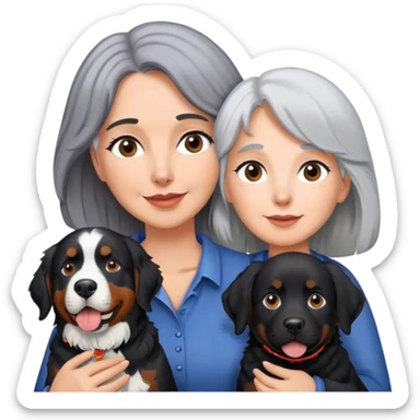 Gray hair Woman with Bernese mountain dog and black lab sticker