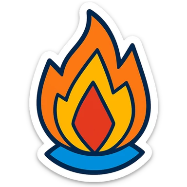 abstract flame shape, geometric, vibrant toon style sticker