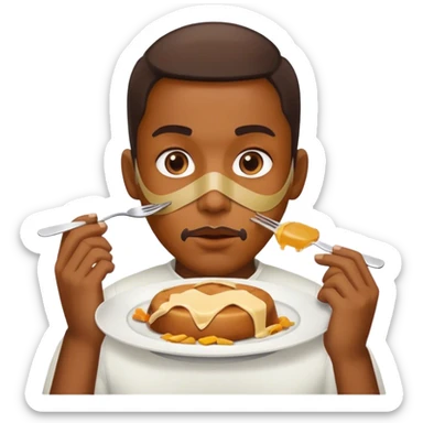 sealed Mouth with scotch tape on it and food in plate in front of it sticker