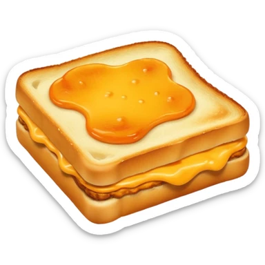 a toastie with melted cheese on the rim and an orange hat sticker