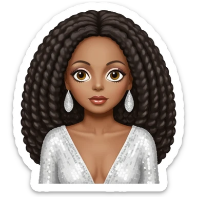 Diana Ross with long dark brown hair, white sequin outfit sticker