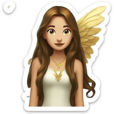 big wings, Beautiful, fairy, gold, brown, dark green, green, long hair sticker