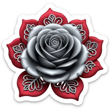Black and silver filigree rose, 3D, extremely detailed design sticker