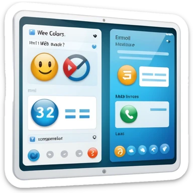 Create an emoji for UX/UI design. Show a program interface with two windows: one displaying HTML code, and the other showing the completed web interface. Use modern, professional colors. Do not include any emojis or smiley faces. Make the background transparent. sticker