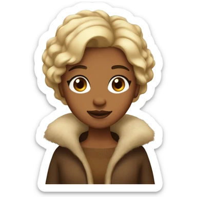 Brown-skin girl with short blonde hair, wearing a fur coat sticker