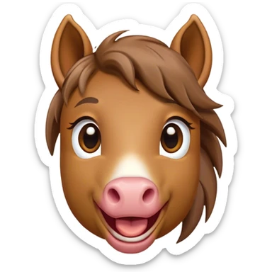 Cinematic Comical Brown Welsh Pony Portrait Emoji, Head tilted dramatically with an exaggeratedly amused expression, featuring a robust, glossy brown color, wide, comically expressive eyes full of playful disbelief, and a subtly animated, perky head, Simplified yet hilariously expressive features, highly detailed, glowing with a slightly sassy earthy glow, high shine, dramatic yet playful, stylized with an air of cheeky equine mischief, soft glowing outline, capturing the essence of a meme-worthy brown Welsh pony that looks ready to trot its way into viral fame! sticker