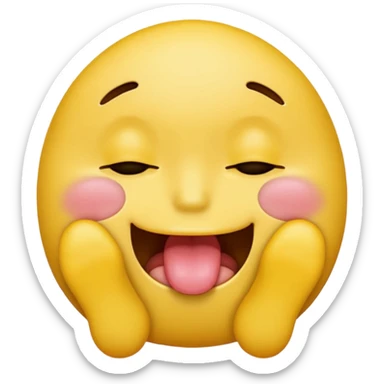 regular faced yellow emoji with feet in mouth and visible tongue peaking through with drool down the feet and the emoji face has closed eyes sticker