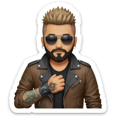 biker gang with sunglass and rugged guy bearded spicks hairin tatoots sticker