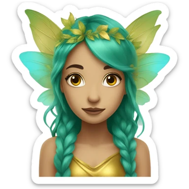 Beautiful, leaf, fairy, gold, turqoise, green, long hair, big wings sticker