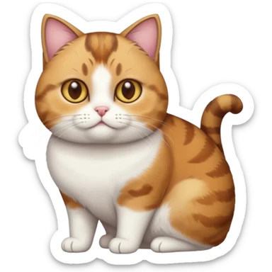 full body torbie and white cat with small head, hazel eyes, and short but chubby body sticker