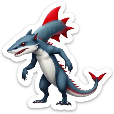 Cool Realistic dark edgy canine-vernid-sergal-fursona-hybrid-animal creature with a shark-tail and red scars, full body, with sharp markings  sticker