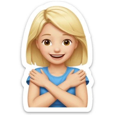 blonde girl with arms crossed holding neck laughing sticker